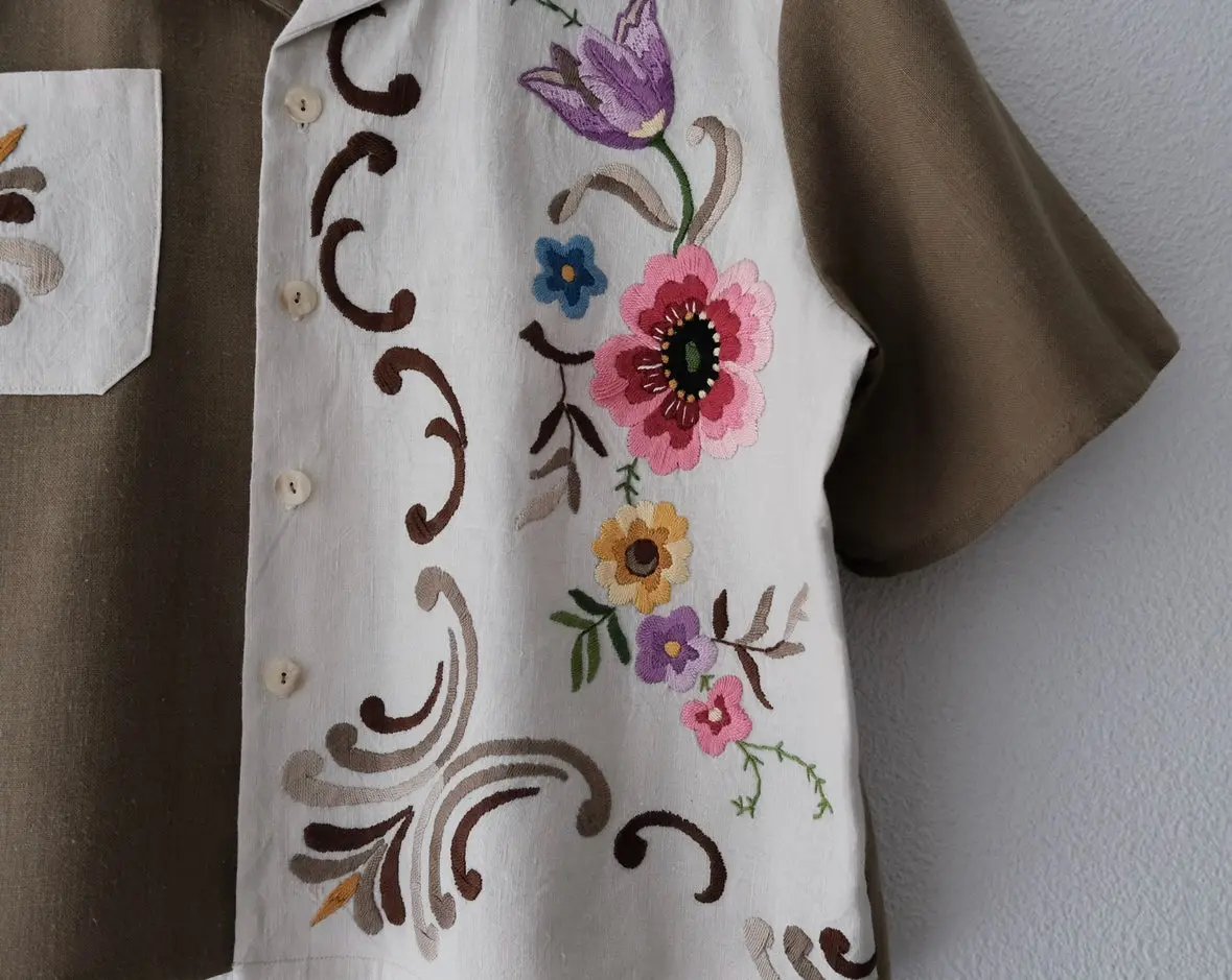 Flower Ivy - Cropped Camp Shirt